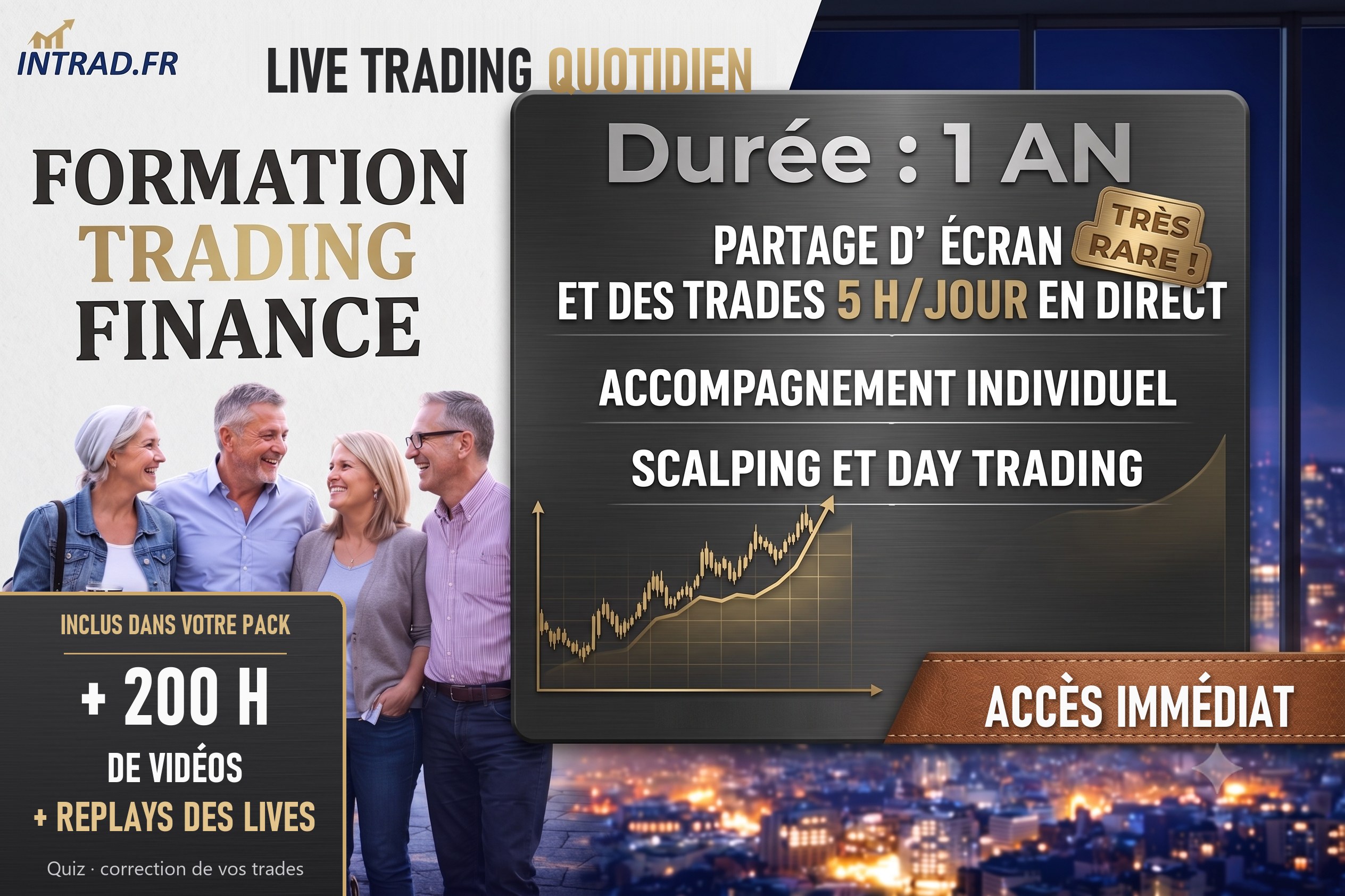 Formation trading — live quotidien, accompagnement individuel
